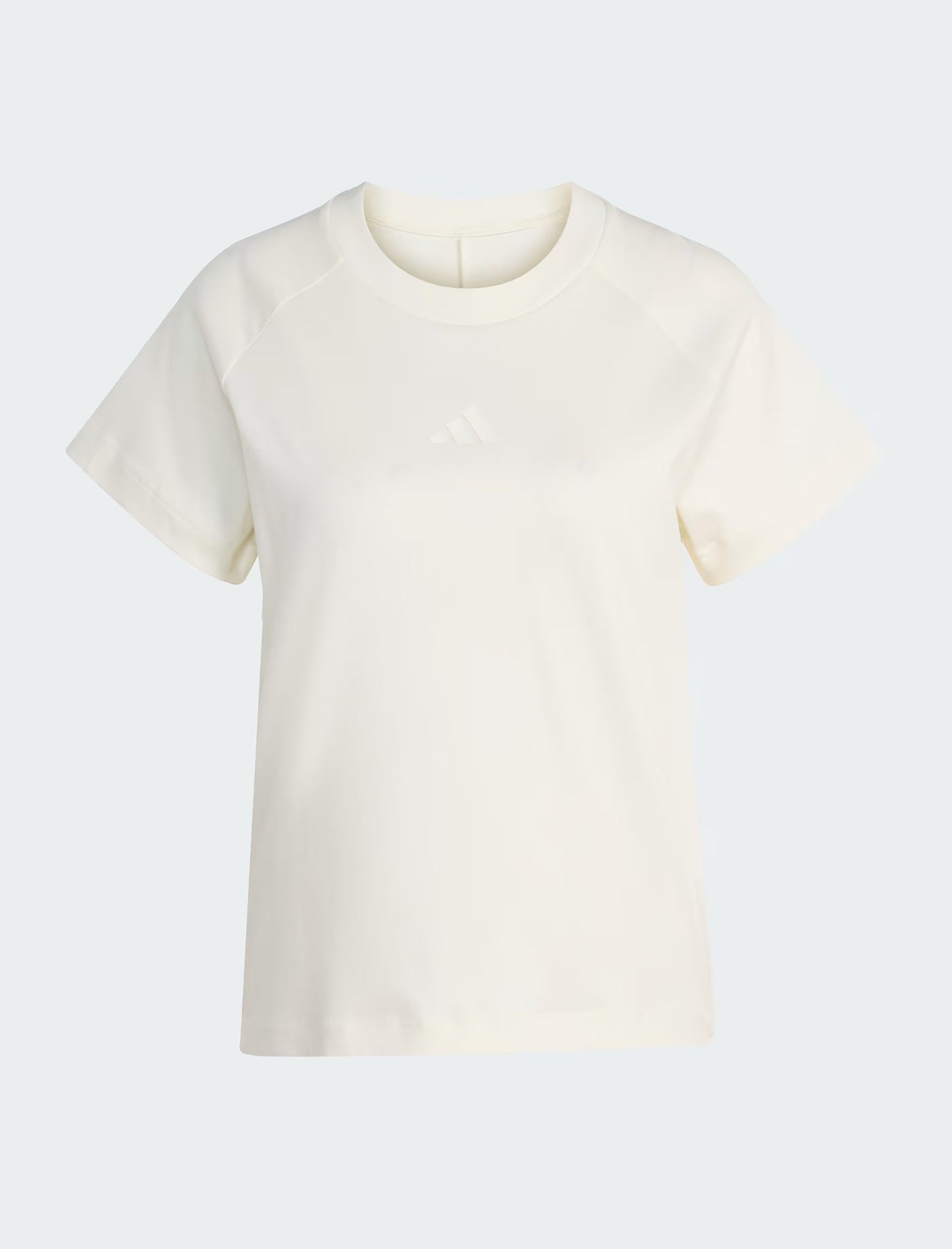 Adidas Soft Lux Tee KC9818 Off White – T-shirt donna distesa, vista completa