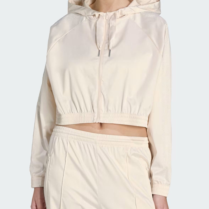 Adidas Felpa Corta Zip KE3391 Wonder White – felpa donna indossata, vista frontale