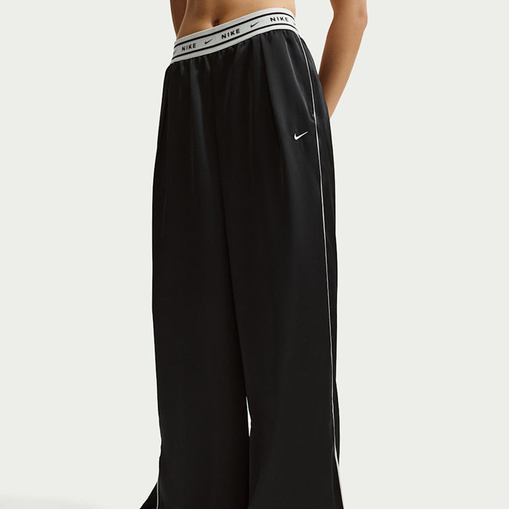 Pantaloni a vita media in raso Nike IH1326-010 Black (Sail) Donna