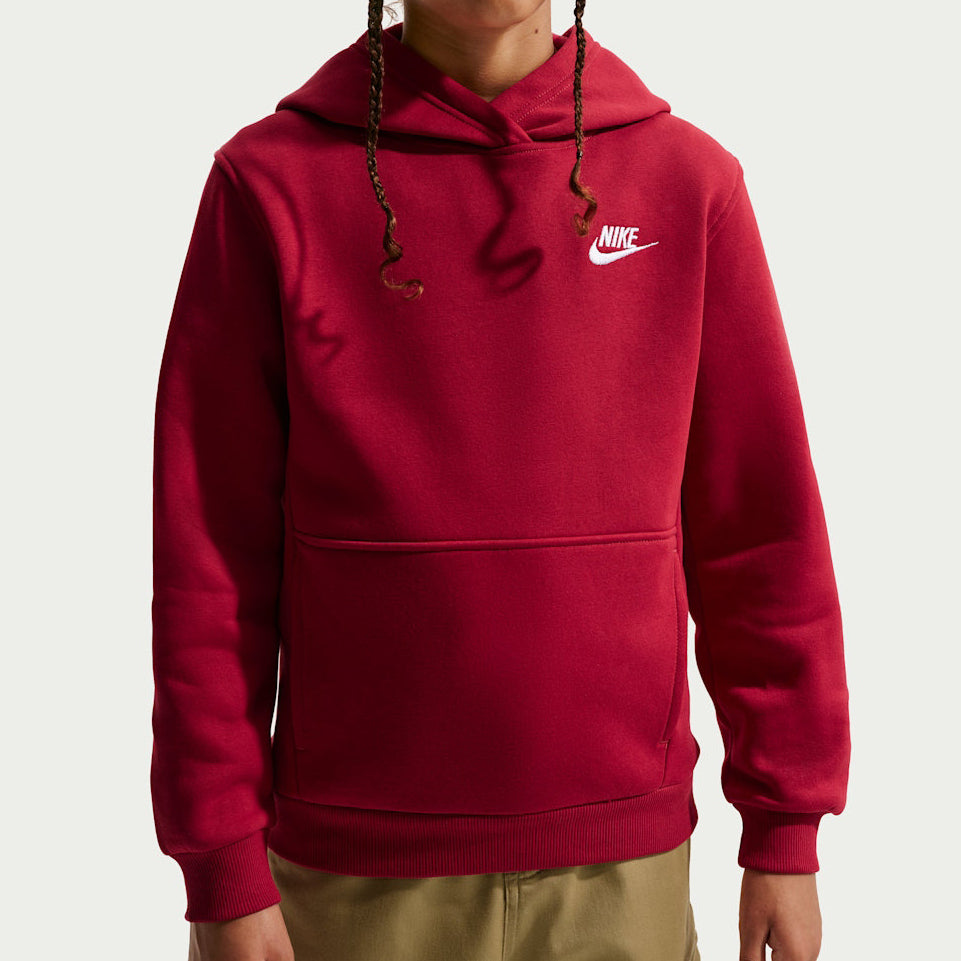 Felpa con cappuccio Nike Sportswear Club Fleece FD3000-608 Trough Red/White Unisex bambino