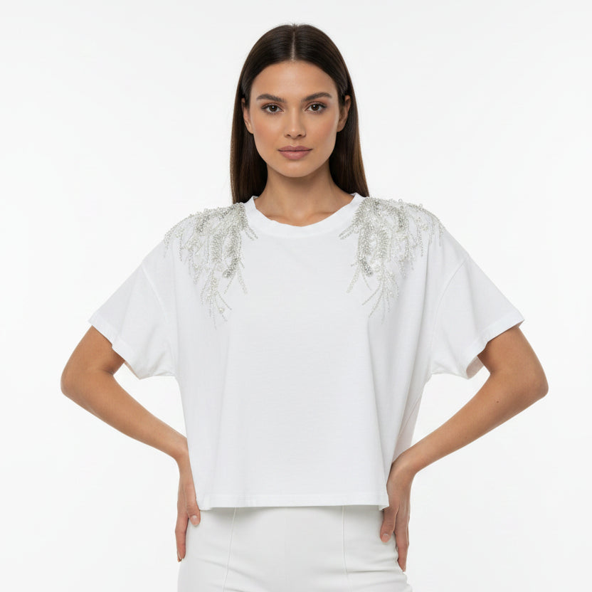 T-Shirt con decorazioni Vicolo RAB0001 Bianco Donna