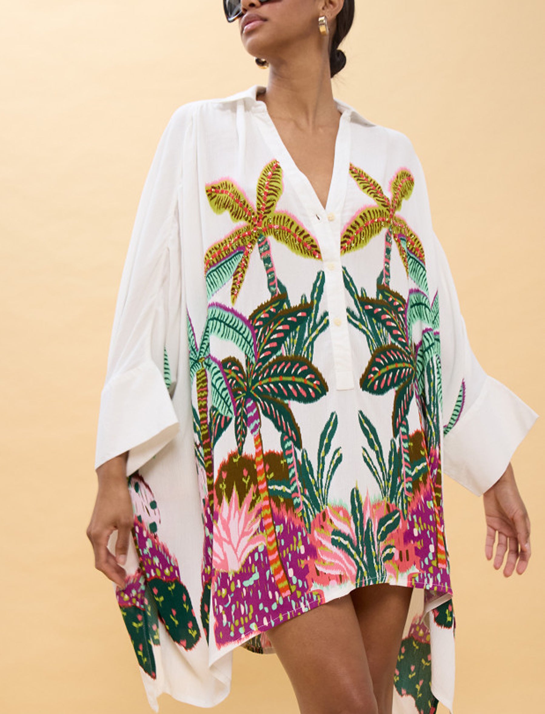 Camicia oversize con stampa palme Lola Casademunt LS2615014 Ecru-Multicolor