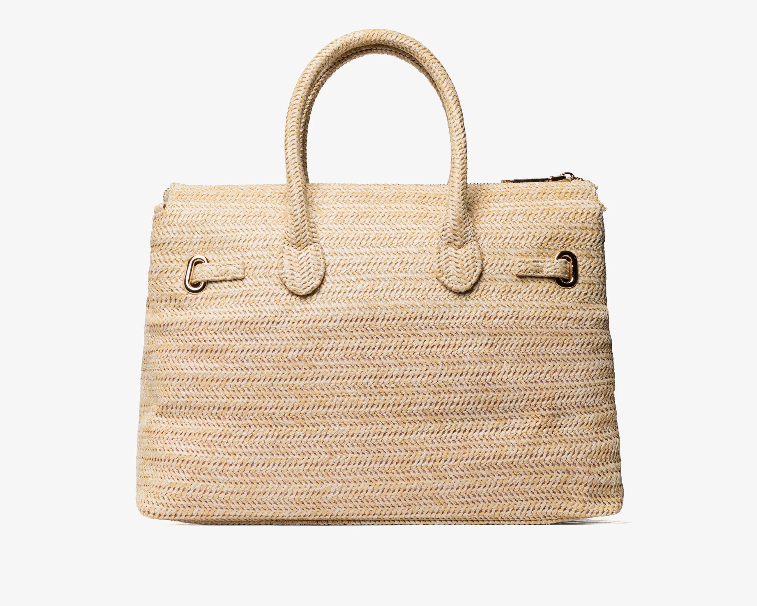 Borsa a spalla Sécret Pon-Pon Victoria M Straw Natural Donna – tracolla rimovibile, chiusura zip, H.27xL.34xP.13 cm