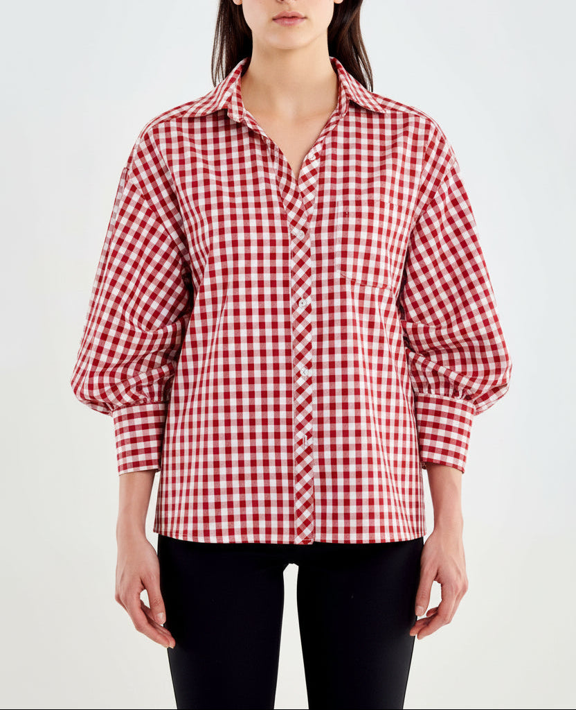 Camicia Vicolo Vichy TAB2583 Naturale/Rosso Donna