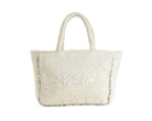 Borsa a spalla Marc Ellis Buby M Indy 26 Variant 02 – vista frontale, trama in cotone intrecciato con perline multicolore e scritta logata ricamata
