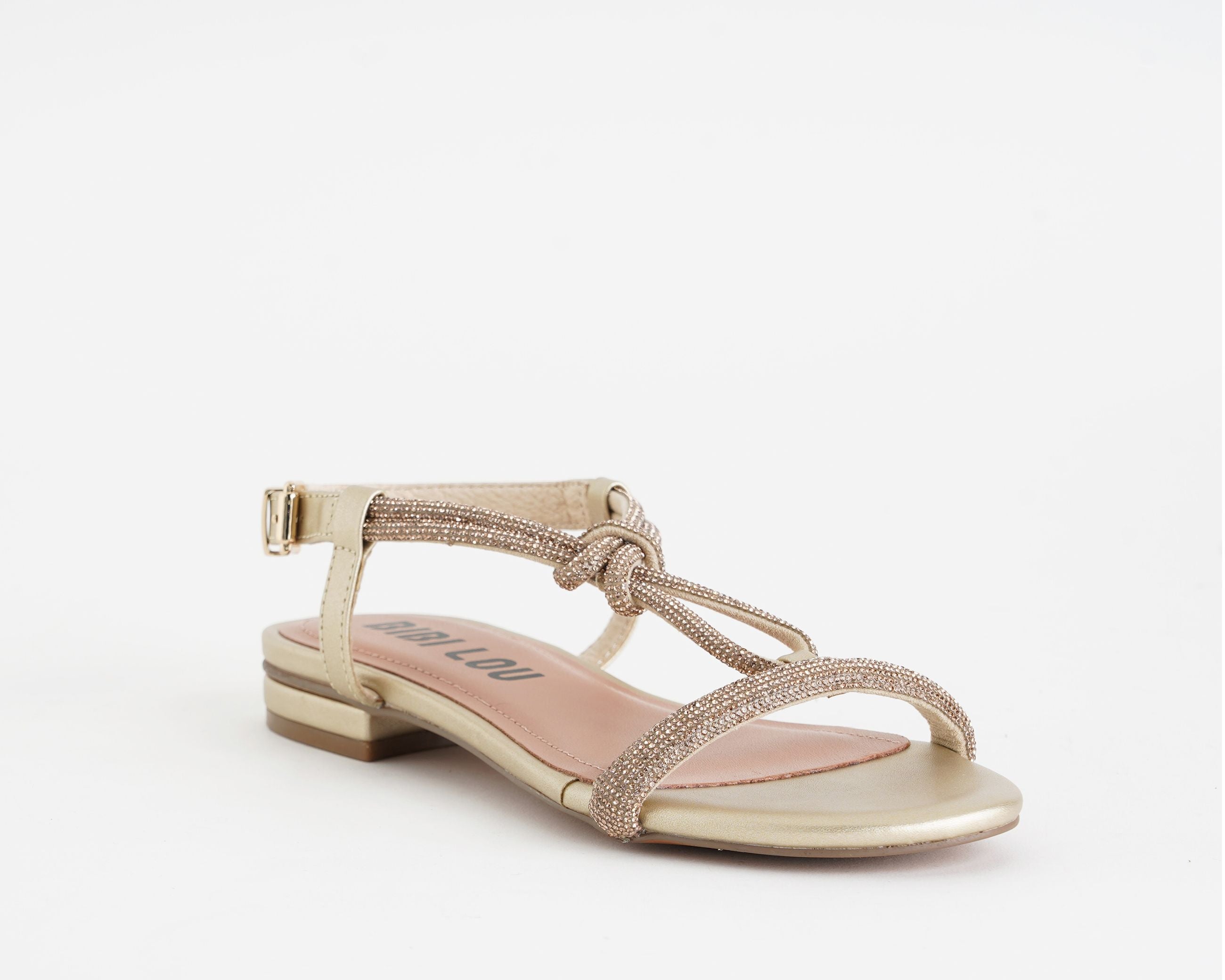 Sandalo basso Bibi Lou Myna 956Z00HG oro da donna, tomaia in tessuto con strass e similpelle
