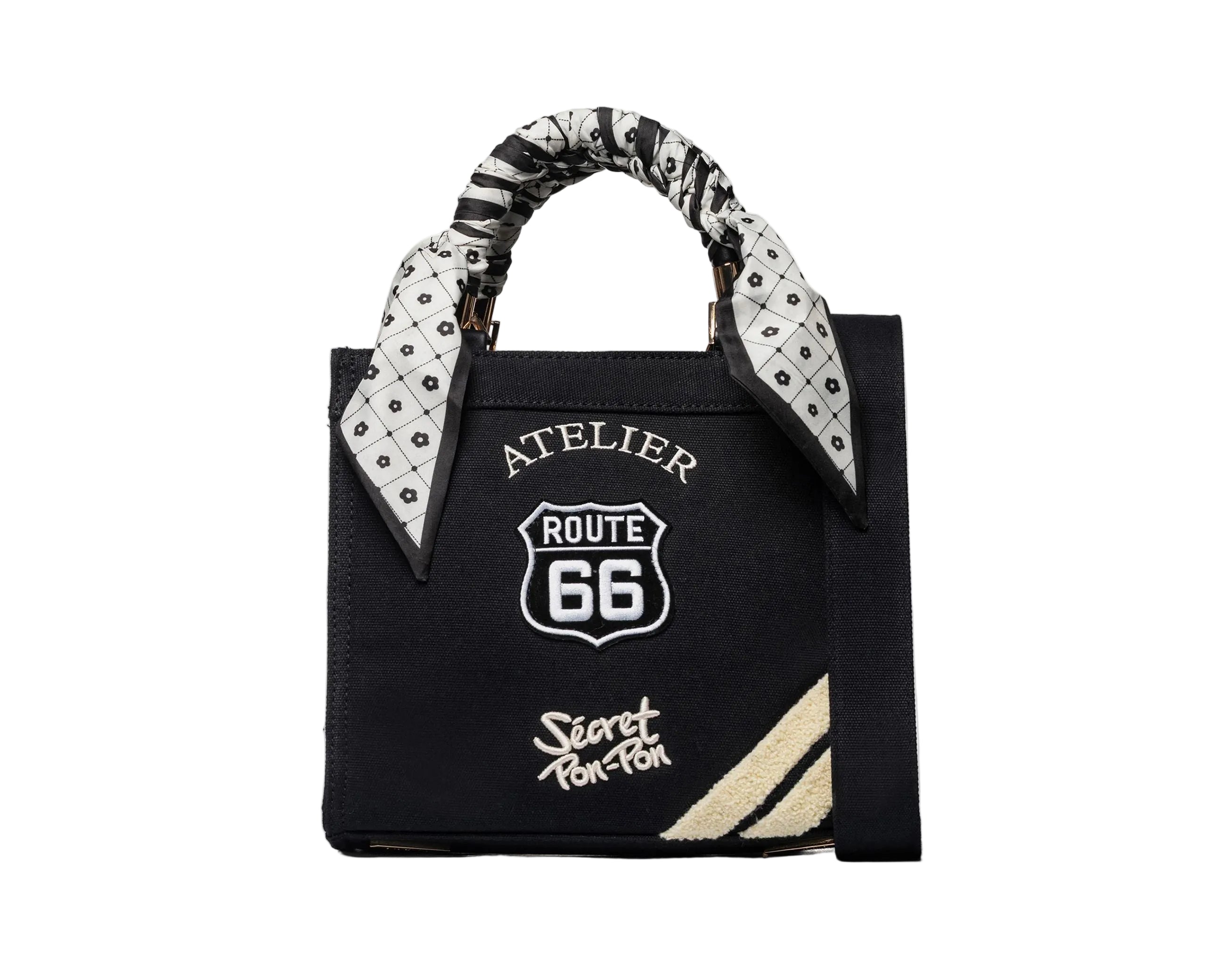 Borsa a spalla Sécret Pon-Pon Saint Tropez Bag S Black Route Donna – tracolla regolabile, chiusura zip, H.22xL.25xP.12 cm
