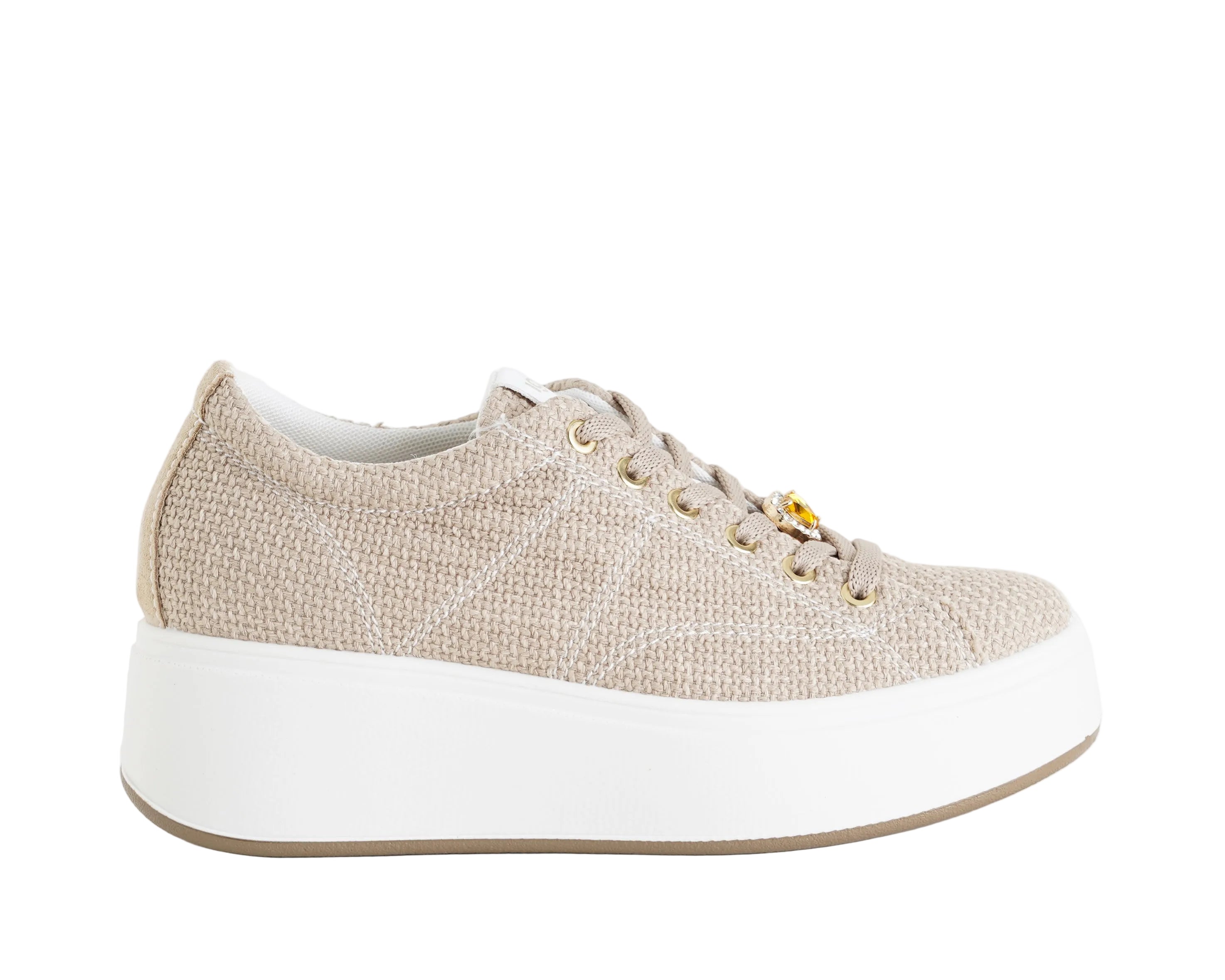 Sneakers con zeppa IGI&CO 1146811 sabbia da donna, tomaia in tessuto con lacci, zeppa 50 mm