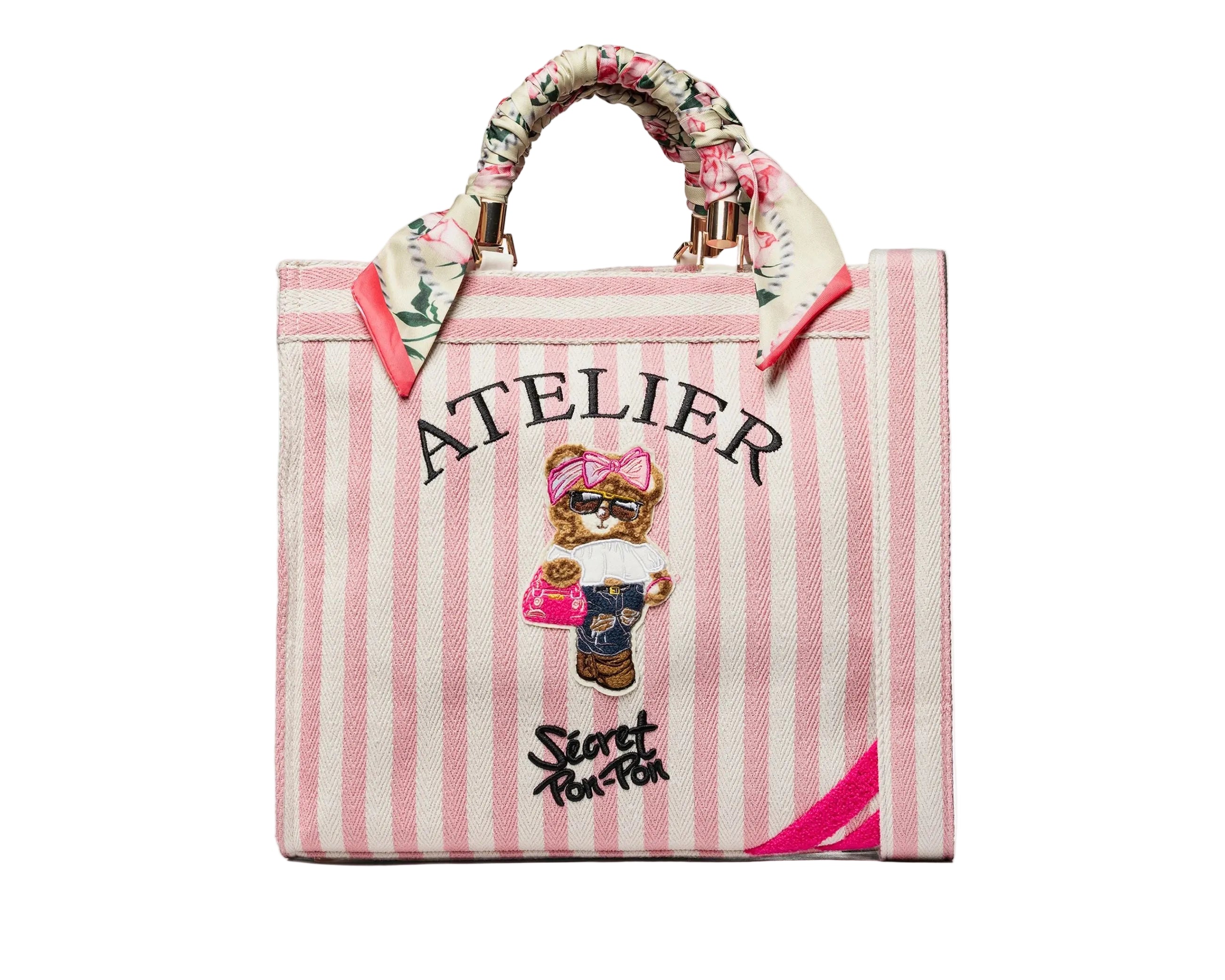 Borsa a mano Sécret Pon-Pon Saint Tropez Bag M Beige/Rose Donna – tracolla regolabile, chiusura zip, H.31xL.35xP.14 cm
