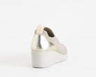 Sneakers slip-on Melluso K53013Q canvas beige gold suola gomma donna vista posteriore