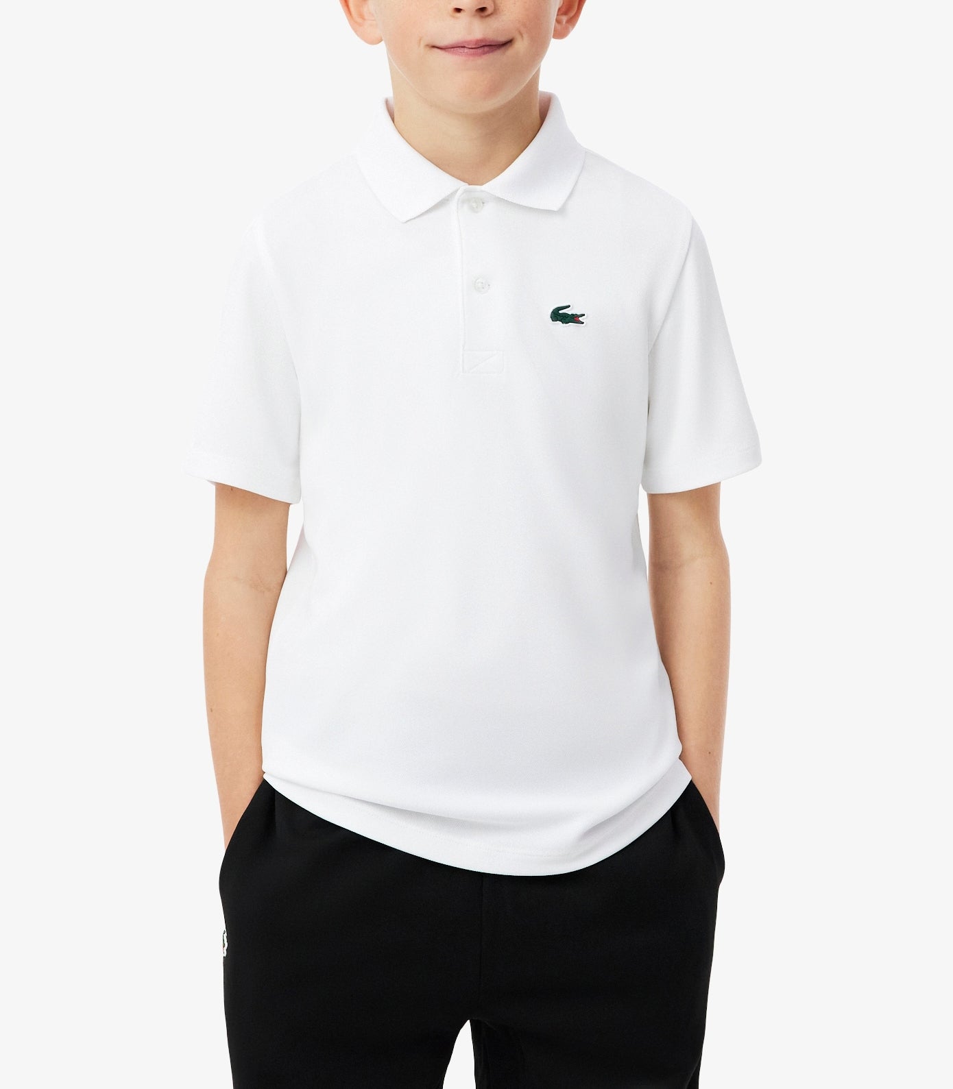 Polo Lacoste DJ0824 bianco unisex bambino - tecnologia Ultra Dry, poliestere elasticizzato, taglie 8A-16A