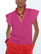 Blusa con volant manica corta Lola Casdemunt LS2615099 Fuxia