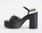 Sandalo con plateau Albano 5574 nero da donna, tomaia in rafia e cinturino regolabile, plateau 3 cm