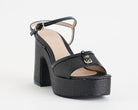 Sandalo con plateau Albano 5574 nero da donna, tomaia in rafia e cinturino regolabile, plateau 3 cm