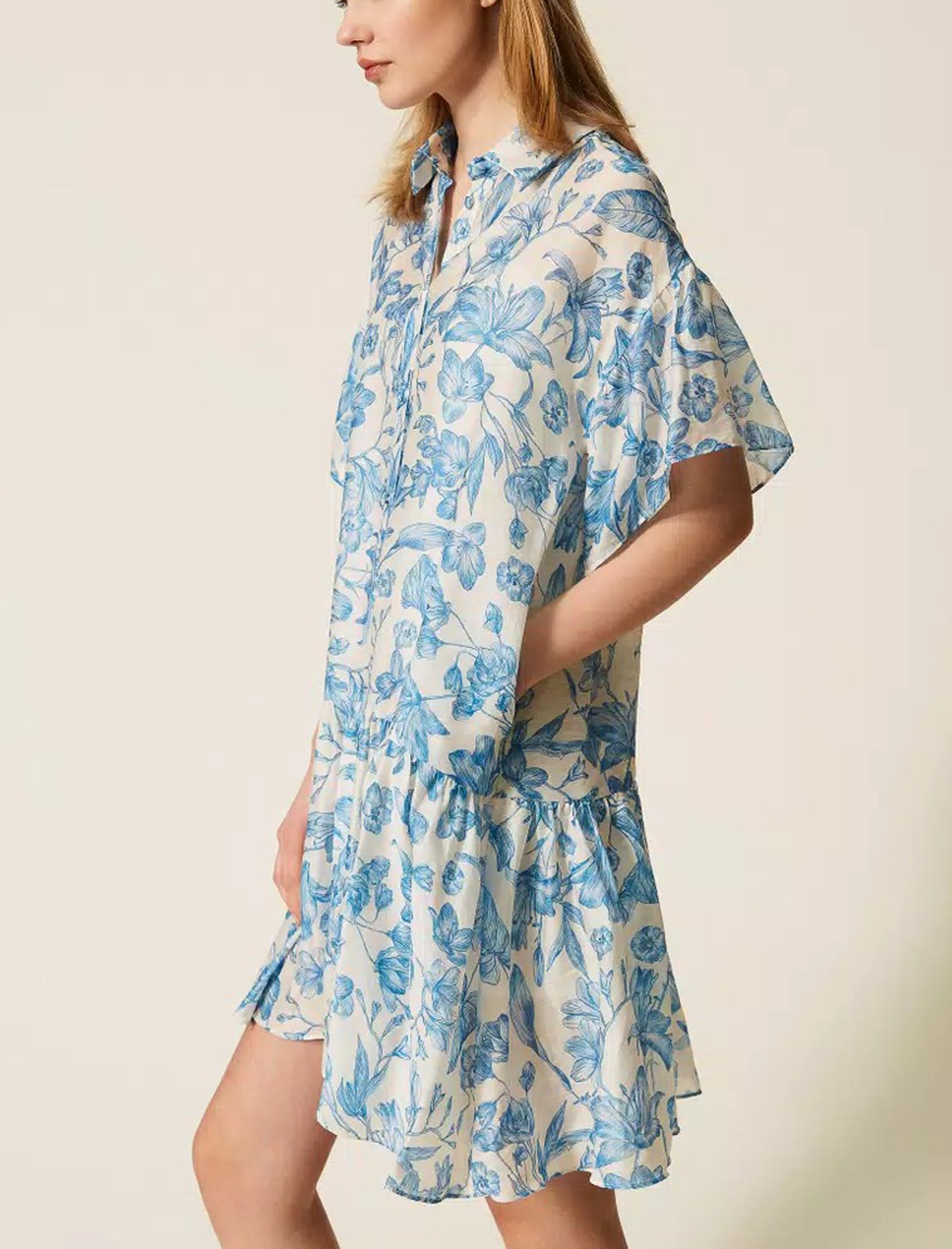 TWINSET abito corto chemisier 261LM2SGG St.Toile De Jouy Off White/Blu