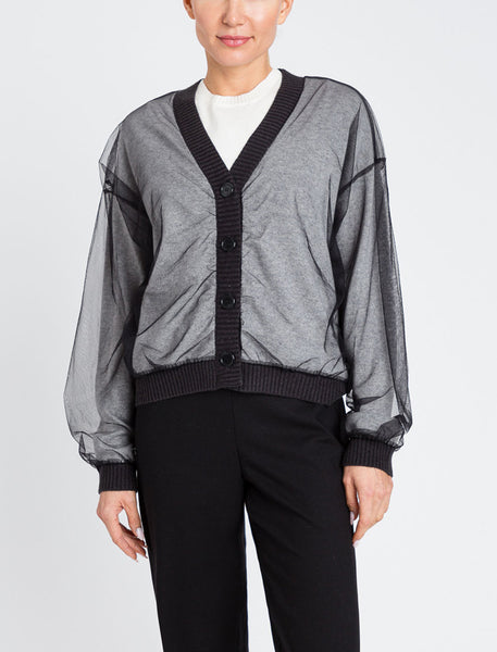 Cardigan con tulle Twinset 252LI3PAA Nero/Grigio Melange Donna