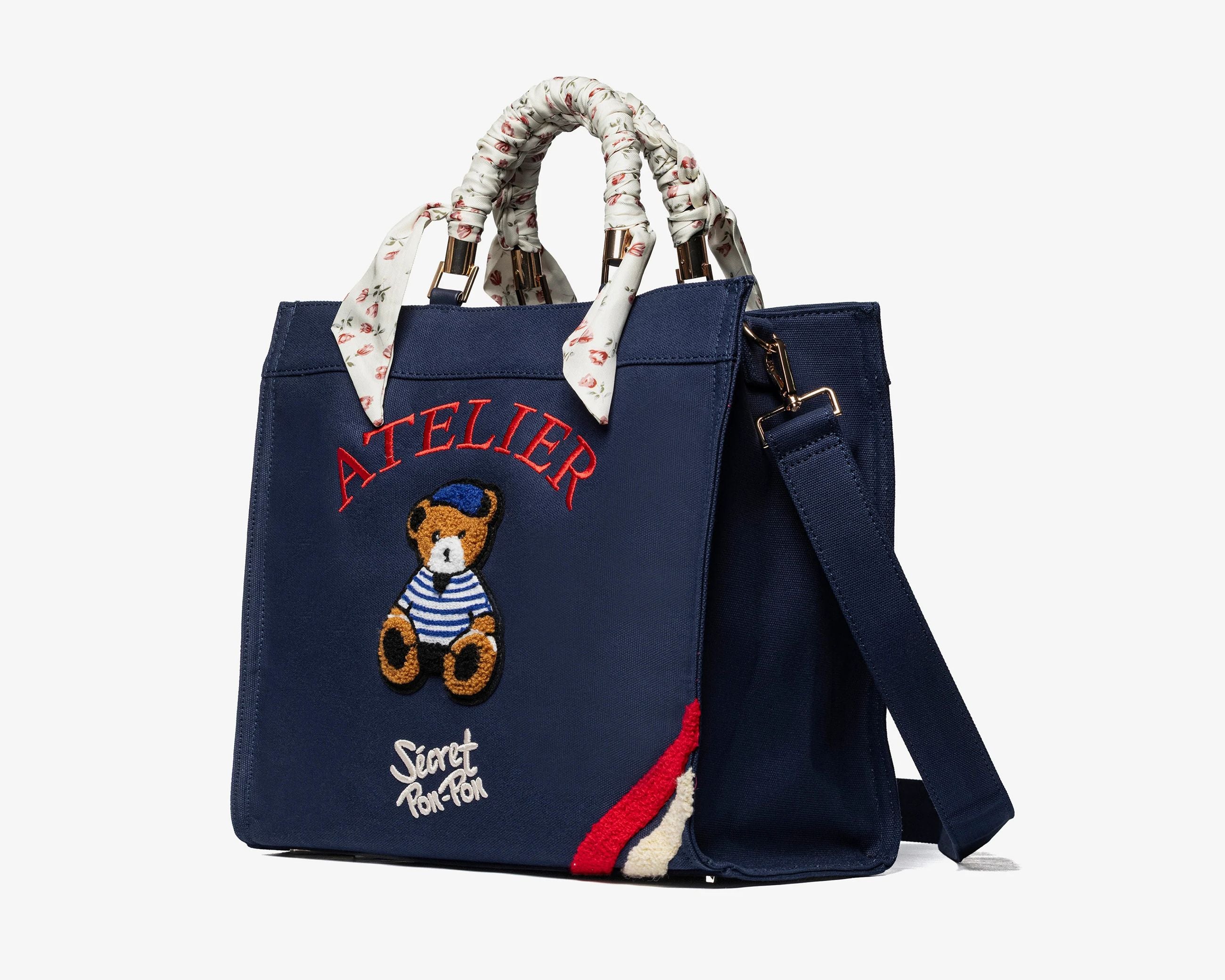 Borsa a mano Sécret Pon-Pon Saint Tropez Bag M Blu Navy Donna – tracolla regolabile, chiusura zip, H.31xL.35xP.14 cm
