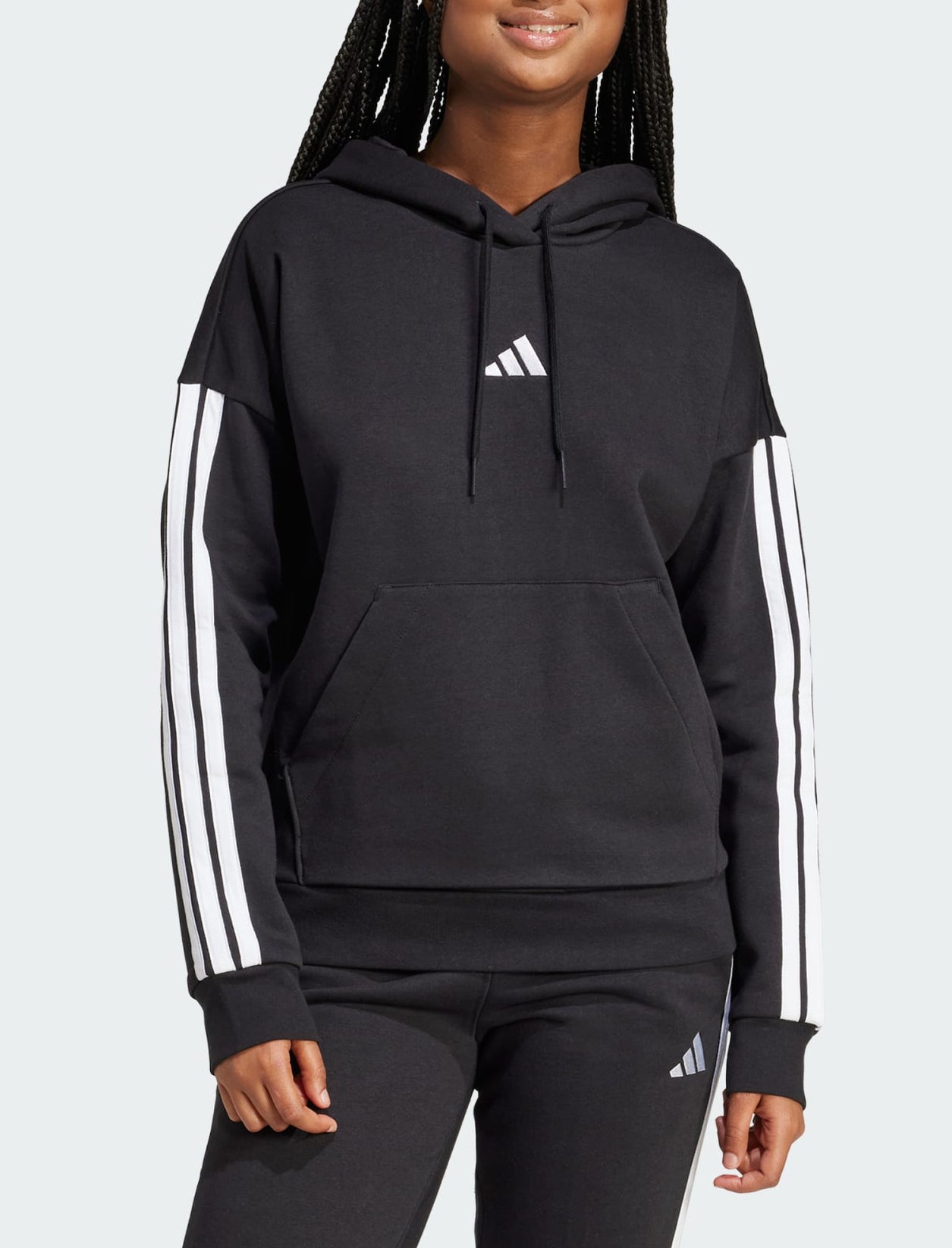 Felpa con cappuccio Adidas Essentials 3-Stripes JX2538 Black/White Donna