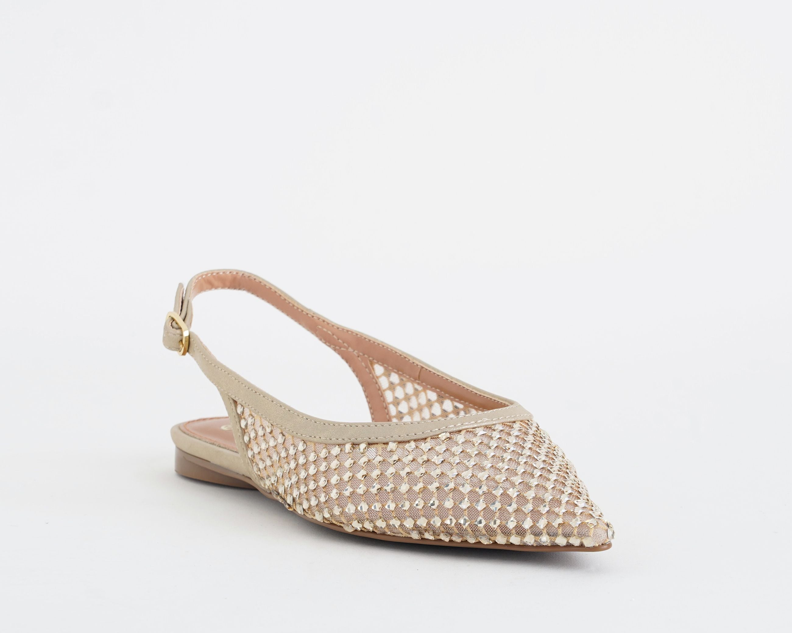 Ballerine donna EXE Miami-222 Beige Light Gold in mesh con strass