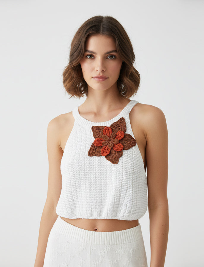 Top con fiore Pho 4323195 Arancio
