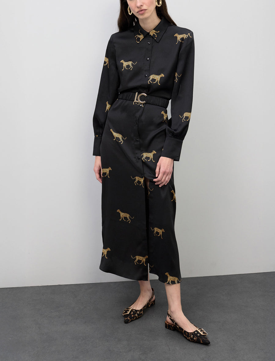 Abito in raso con stampa leopardata Lola Casademunt LS2616091 Nero/Marrone Donna