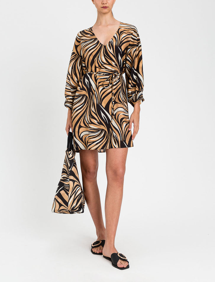 Abito corto in misto viscosa fantasia Twinset 261LB2RFF Stampa Zebra Muticolore Nero Donna