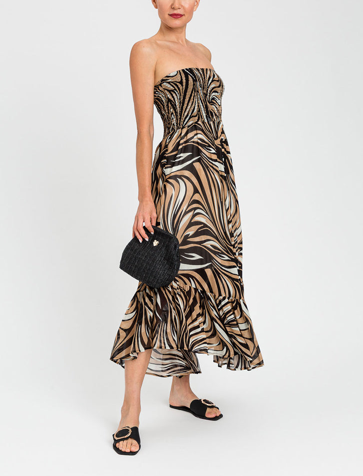 Abito lungo senza spalline Twinset 261LB2FDD Stampa Zebra Multicolore Nero Donna