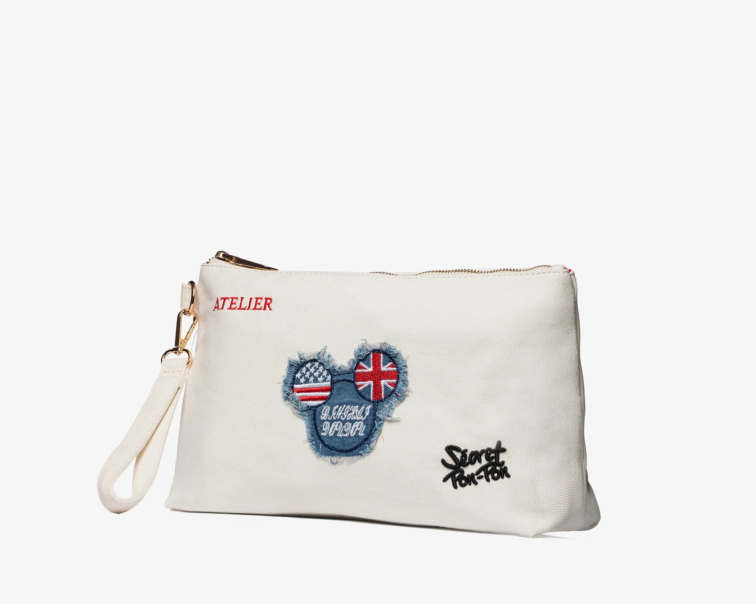 Pouch Sécret Pon-Pon Saint Tropez Pouch Ecru Donna – chiusura zip, gancio polso, H.19xL.30xP.12 cm
