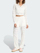 Adidas Firebird KE3451 top da allenamento donna cloud white, pizzo tricot con zip e collo alto, vestibilità aderente