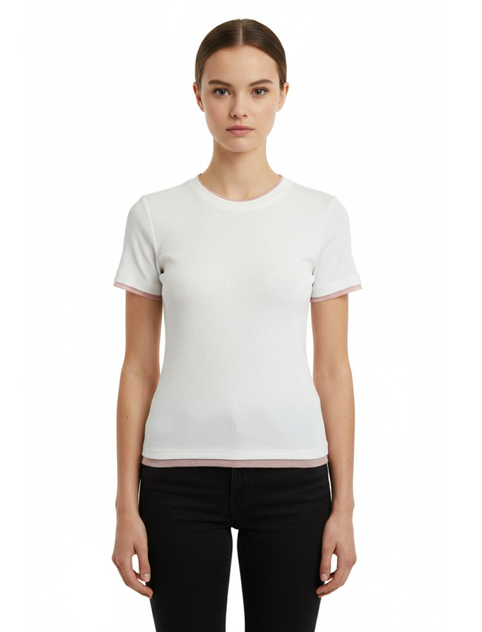 T-Shirt costine Le Streghe P26DL421 Bianco/Rosa