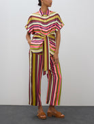 Blusa a righe con cintura Lola Casademunt LS2615062 Ecru-Multicolor