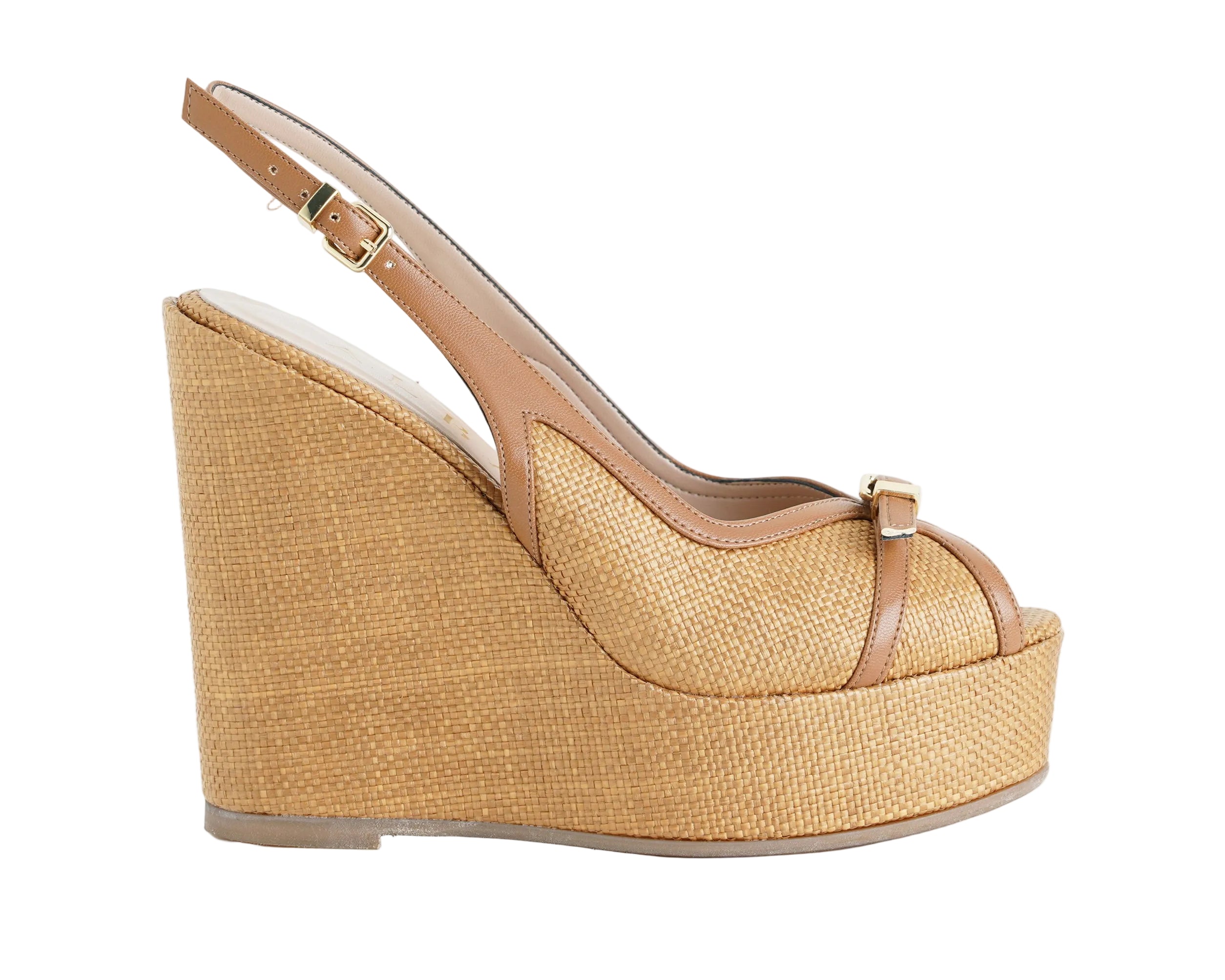 Sandalo con zeppa Albano 5597 Rafia Cuoio Donna