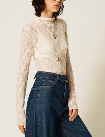 Top in pizzo Twinset 262LI2NBB Madreperla Donna