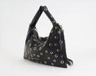 Borsa a spalla Marc Ellis Mariah Studs nera con borchie oro da donna, ecopelle, tracolla rimovibile, 28x44 cm
