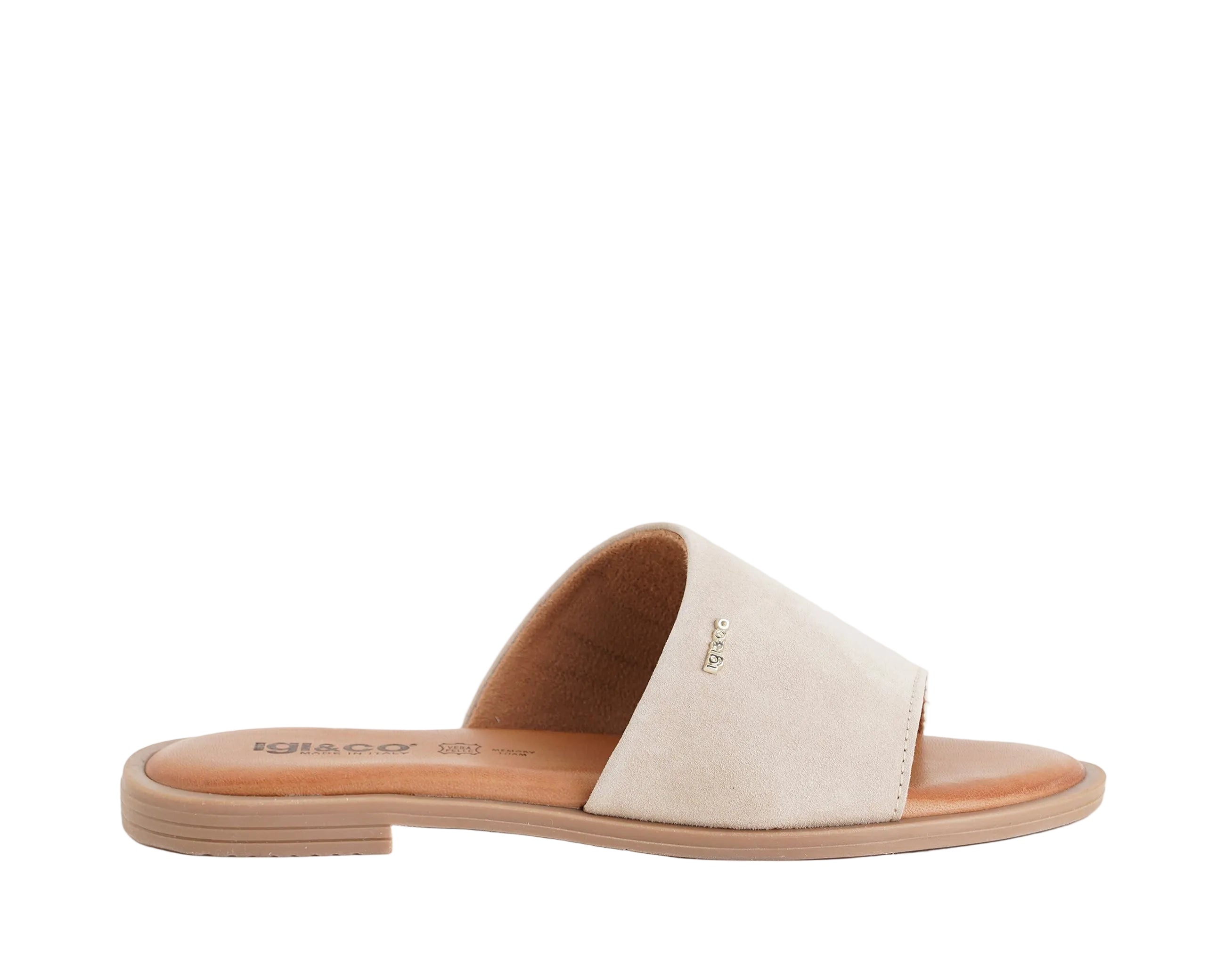 Sandalo basso IGI&CO 1183422 beige da donna in nabuk, calzata slip-on, soletta in pelle e suola in gomma

