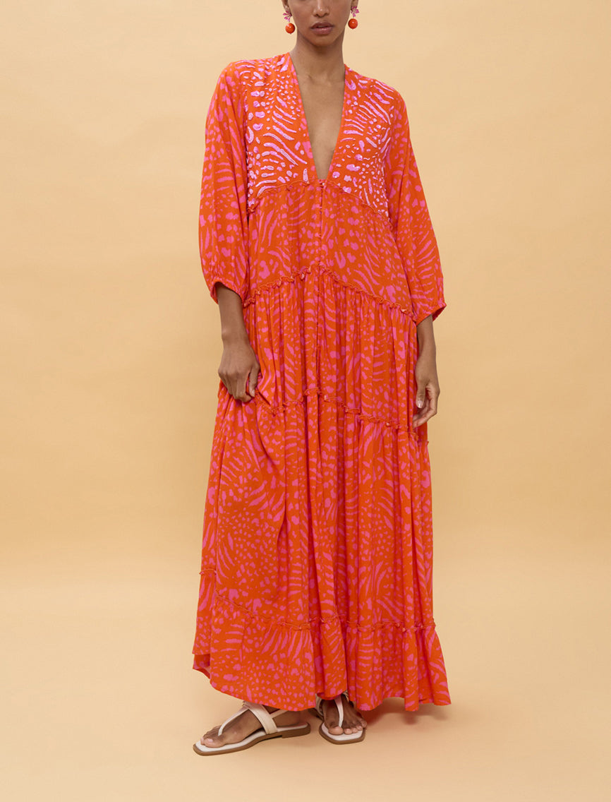 Abito lungo con stampa a pois Lola Casademunt LS2616079 Rosa/Arancione Donna
