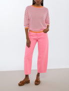 Maglia bicolore a righe con maniche francesi Lola Casademunt LS2611001 Ecru-Pink