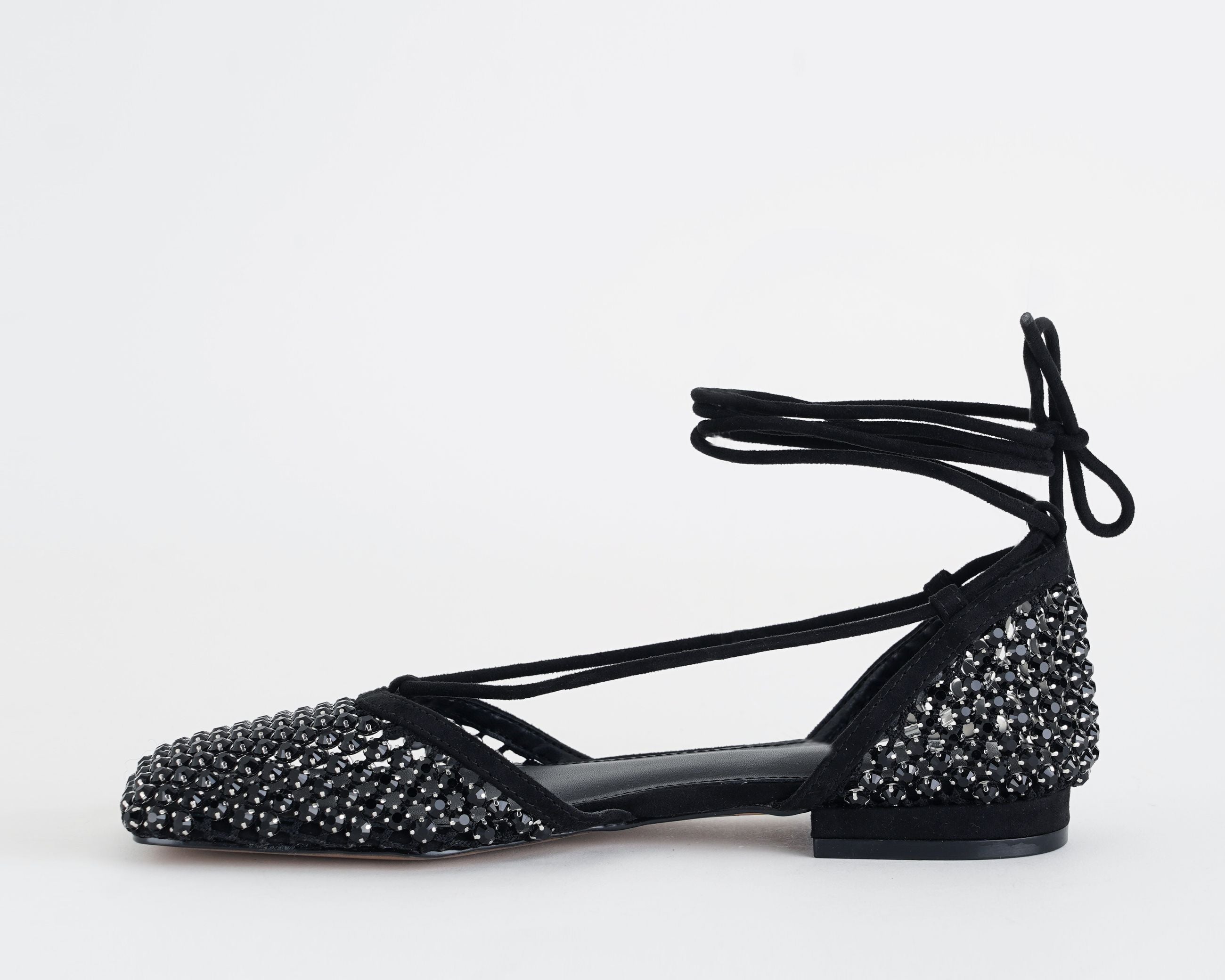 Ballerine donna EXE LILY-201 nere con tomaia in satin e strass, suola in gomma
