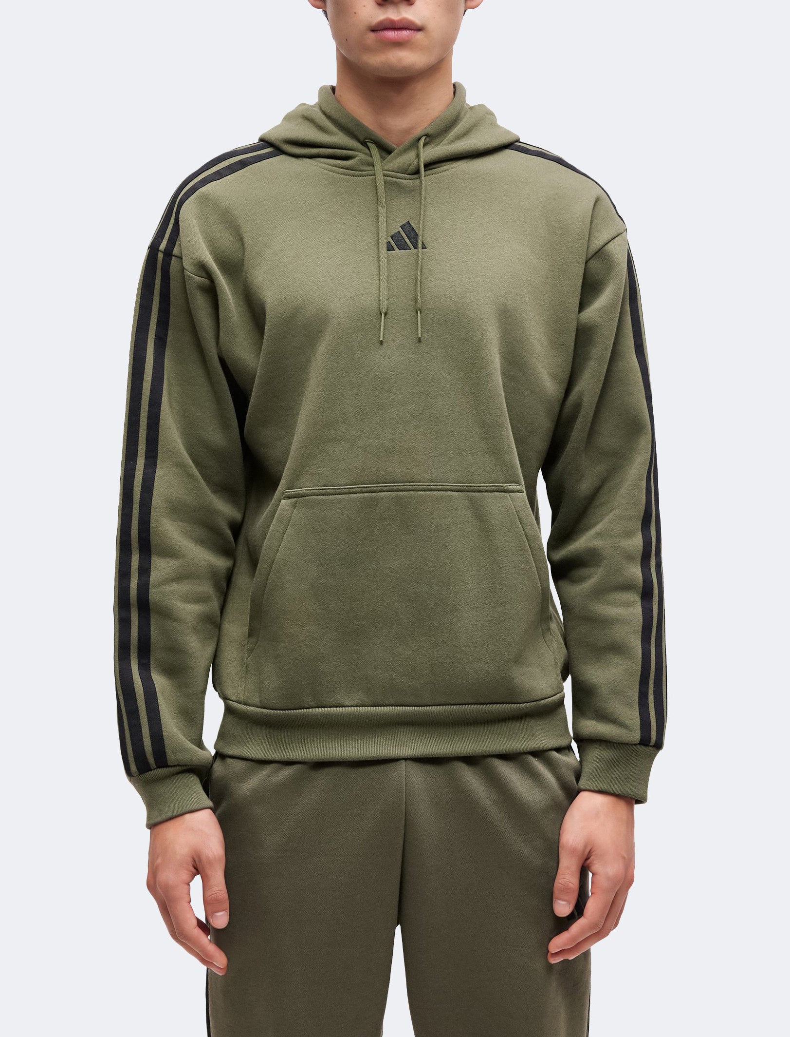 Felpa con cappuccio Adidas Sportswear Essentials 3-Stripes KY416 Olive/Black Uomo