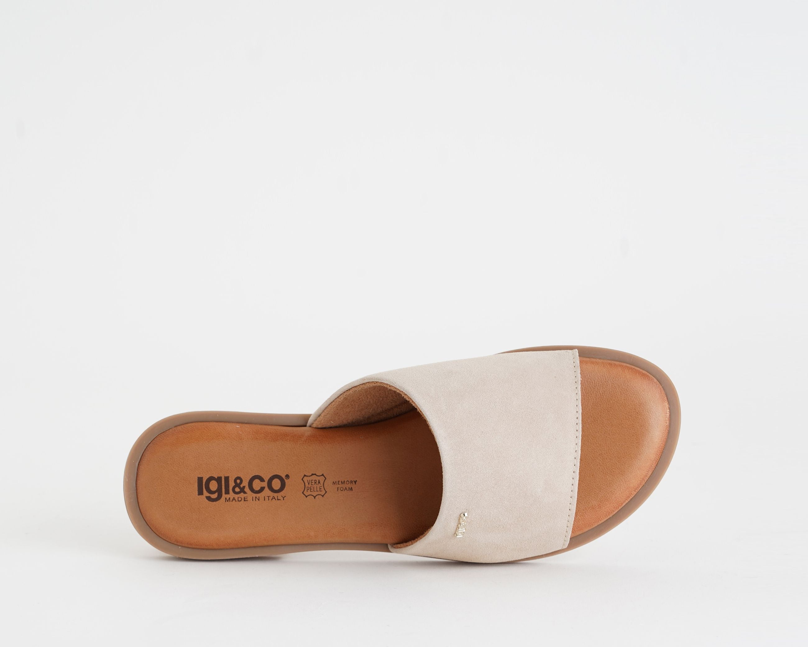 Sandalo basso IGI&CO 1183422 beige da donna in nabuk, calzata slip-on, soletta in pelle e suola in gomma
