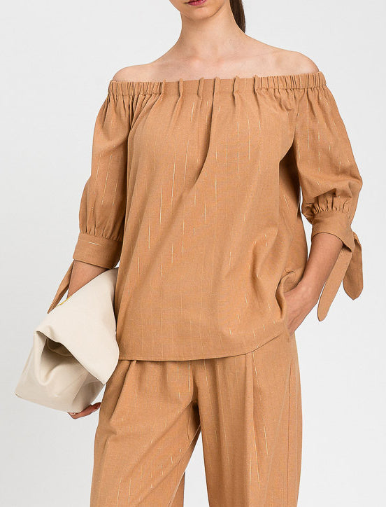 Blusa a righe lurex Twinset 261LB2QGG Hazelnut Donna