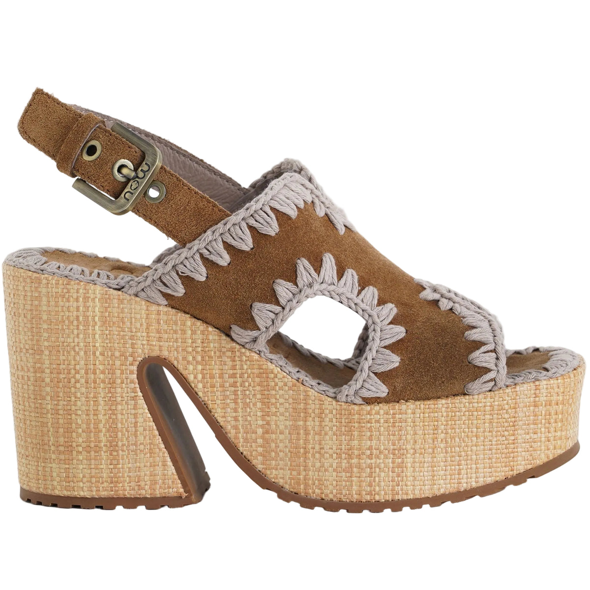 Sandalo Zeppa Mou Raffia Platform Camoscio Tacco 90mm | Manfrellotti