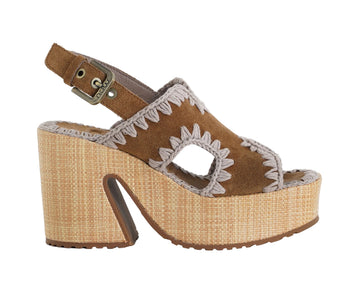 Sandalo zeppa Mou Raffia Platform camoscio donna 90mm