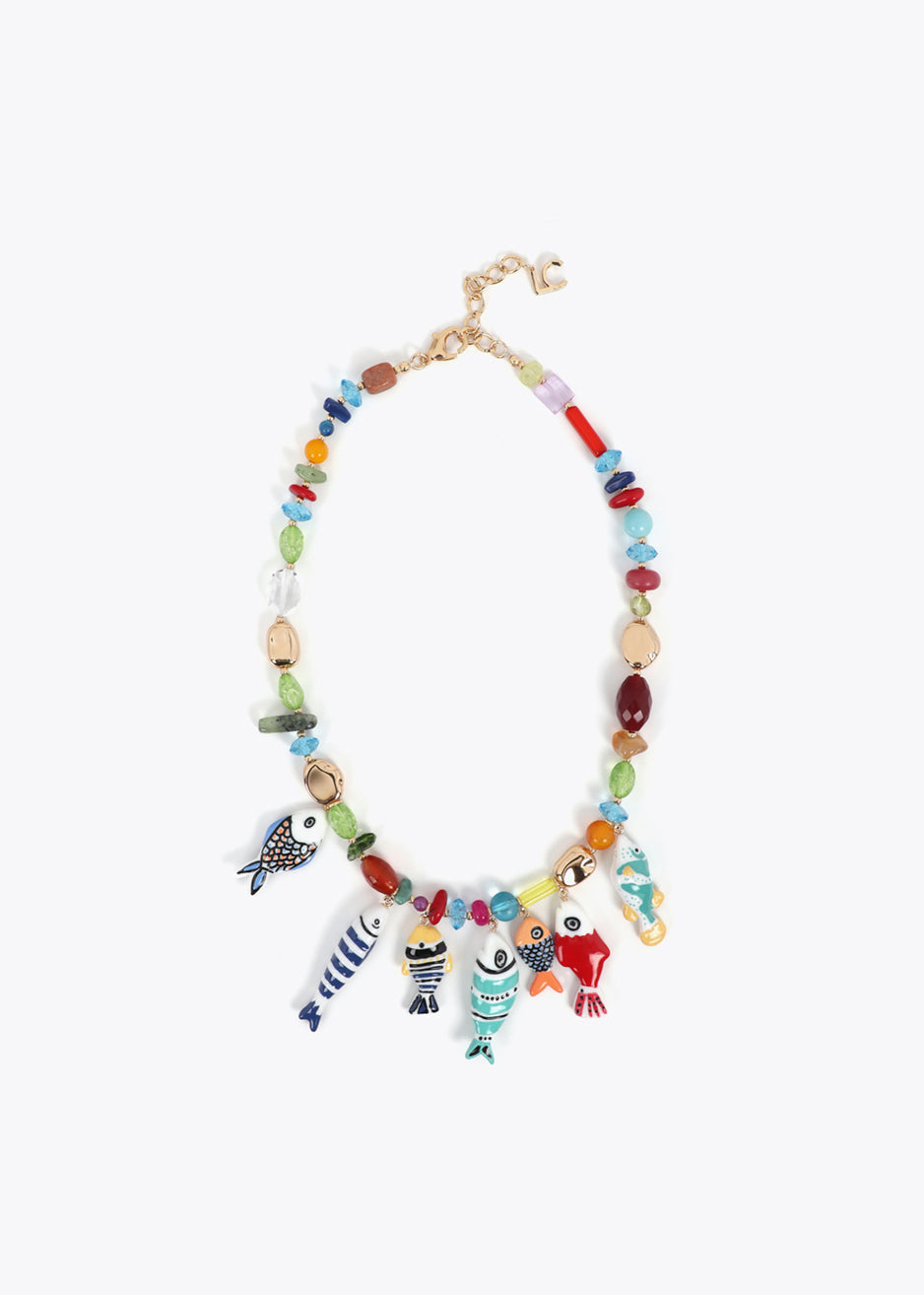 Collana di cristalli multicolori con ciondoli a forma di pesce Lola Casademunt LS2603059 Rosso/Multicolore Donna
