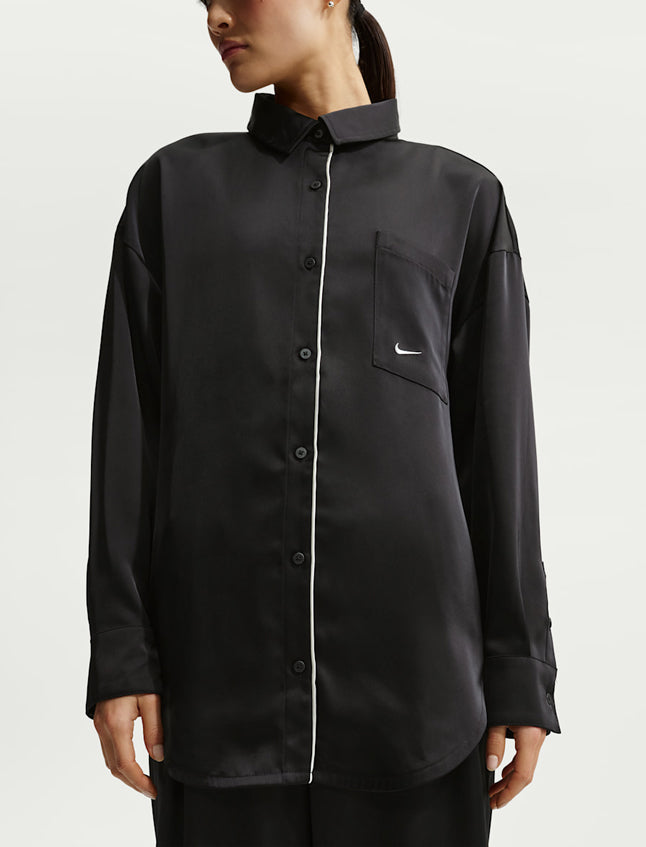 Top oversize in raso a maniche lunghe Nike IM0575-010 Nero Donna