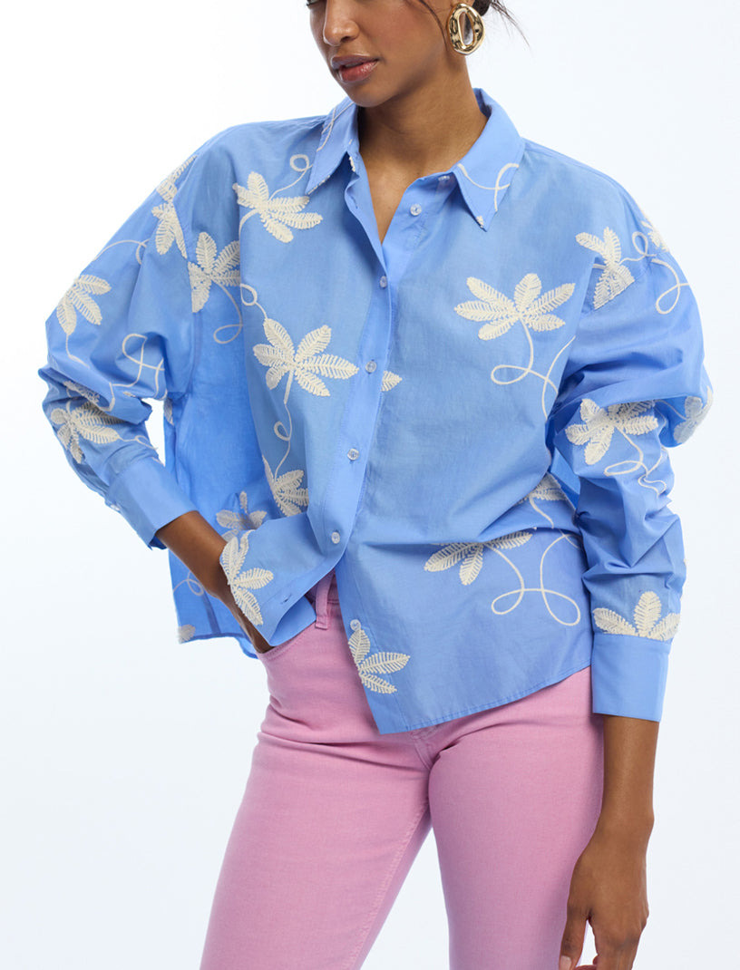 Camicia in cotone con richiami floreali Lola Casademunt LS2615089 Blu/Ecru Donna