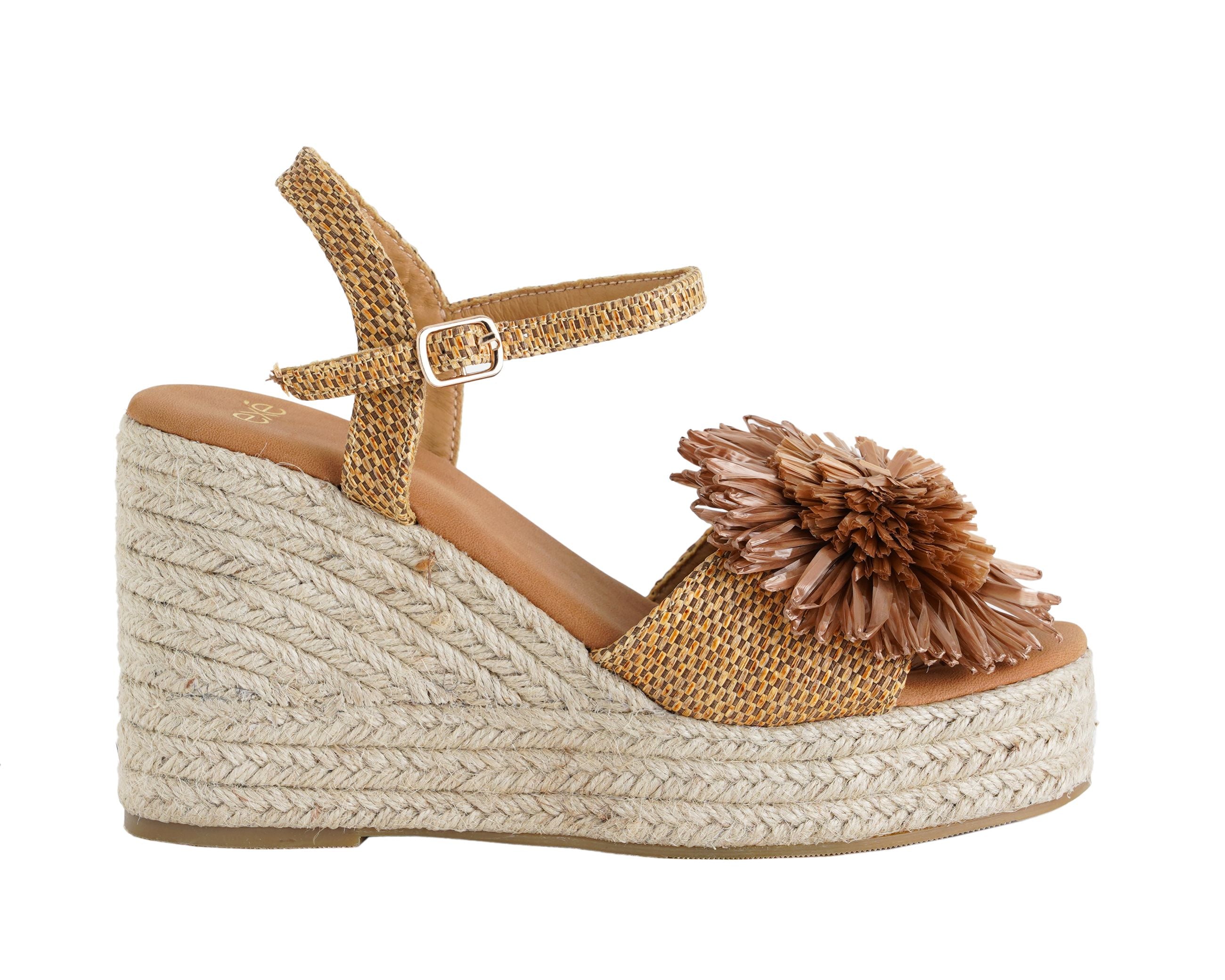 Sandalo donna EXE 2025086-L17 Taupe in raffia con zeppa in corda 95 mm