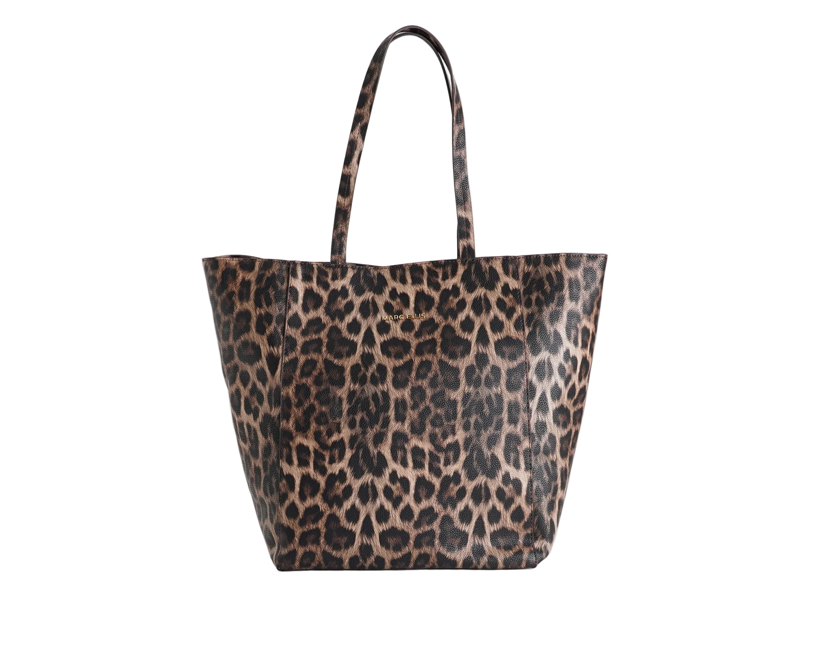 Borsa a spalla Marc Ellis Joelle Macro LT Black/Gold Donna – vista frontale, similpelle con lettering logo centrale e chiusura con clip e patta
