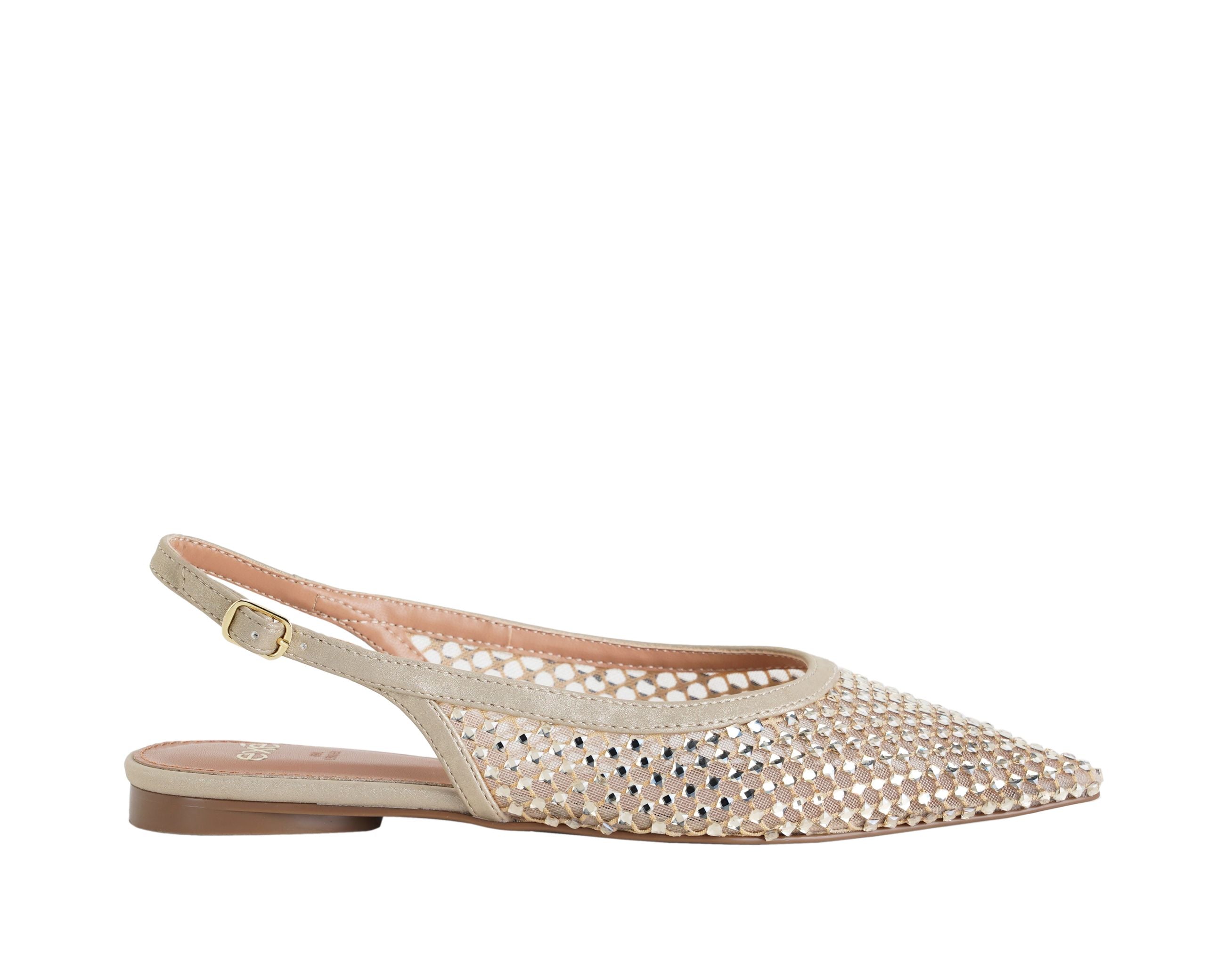Ballerine donna EXE Miami-222 Beige Light Gold in mesh con strass