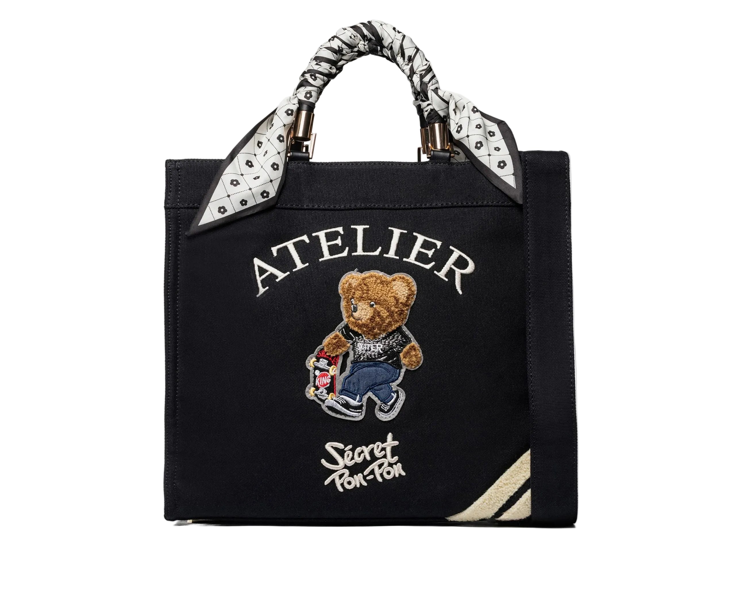 Borsa a mano Sécret Pon-Pon Saint Tropez Bag M Black Teddy Donna – tracolla regolabile, chiusura zip, H.31xL.35xP.14 cm

